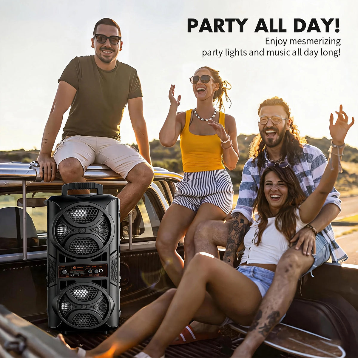 Portable Bluetooth Party Box Speaker Dual 6.5‑Inch Subwoofer Heavy Bass Boombox with Wired Microphone, Support 6.35mm Mic AUX TF Card USB FM Radio for Outdoor Camping Home Karaoke Party