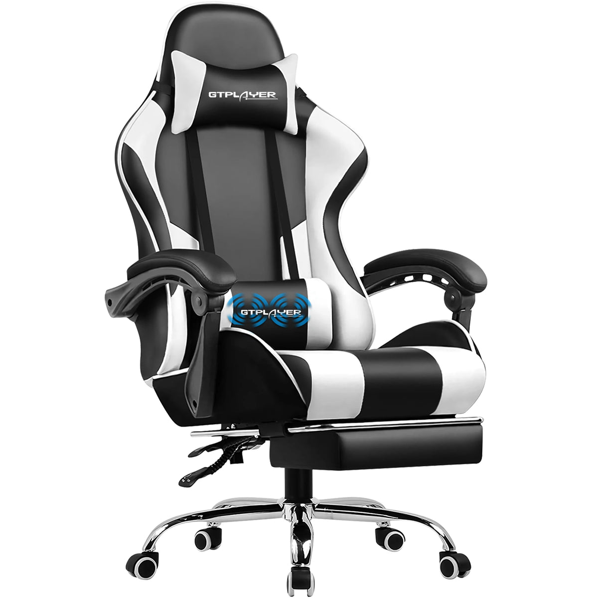 GTPLAYER Gaming Chair with Footrest, Lumbar Support, Adjustable Height, Swivel Seat, Headrest for Office or Gaming