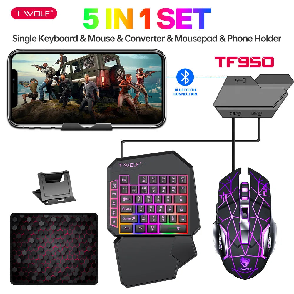 Kit Mobilador Gamer Kit Gaming Keyboard Mouse Mobile Games Converter 5 In 1 Combo One Hand Keyboard Converter Mobile Games TF900