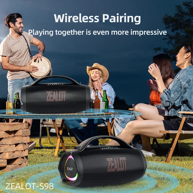 US-ZEALOT-S98 Portable Bluetooth Speaker 160W High Volume Waterproof 36000mAh Wireless TWS Subwoofer Support USB/TF/AUX RGB Light