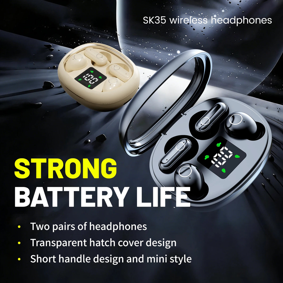 INSONIXN 2in1 Wireless Bluetooth Earbuds, Mini Invisible Sleep Earphones, Sports Noise Cancelling Ear buds Comfortable To Wear, Low Bass Sound Effect HIFI Music, For Leisure, Office, And Classroom, Long Battery Life, Suitable