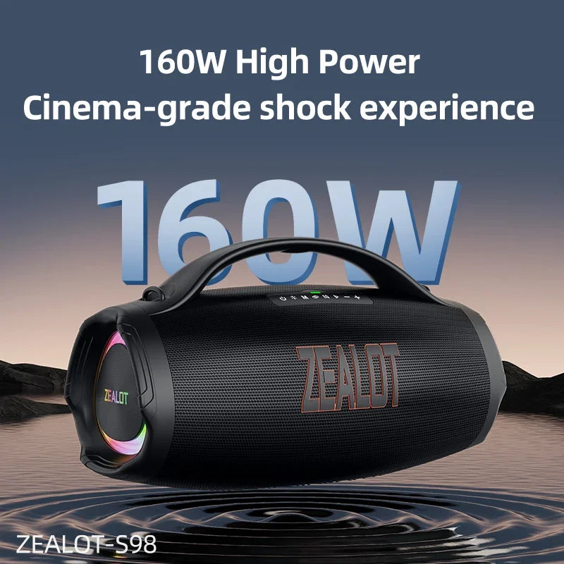 US-ZEALOT-S98 Portable Bluetooth Speaker 160W High Volume Waterproof 36000mAh Wireless TWS Subwoofer Support USB/TF/AUX RGB Light