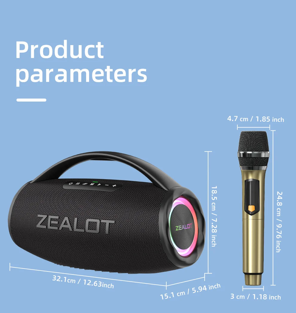 Zealot-S97 Mic Bluetooth Speaker with Wireless Microphone, Portable Loud Party Bluetooth Speaker Full Range Drivers/Deep Bass