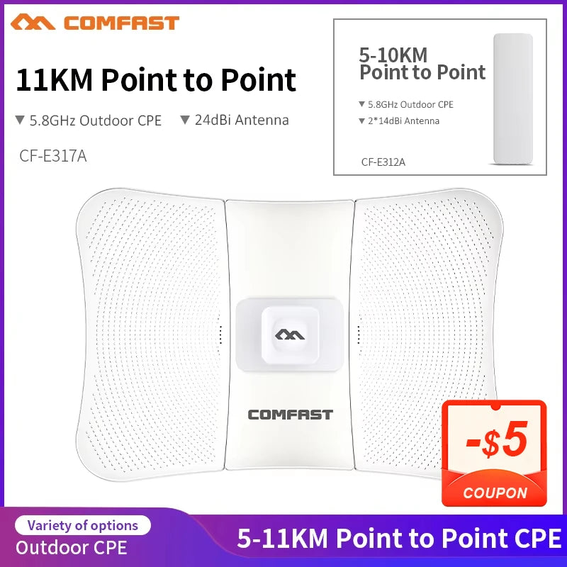 Comfast 5-11KM 5GHz Outdoor Access Point Wireless Bridge Long Distance WiFi CPE Router Wifi Signal Amplifier Antenna Extender AP