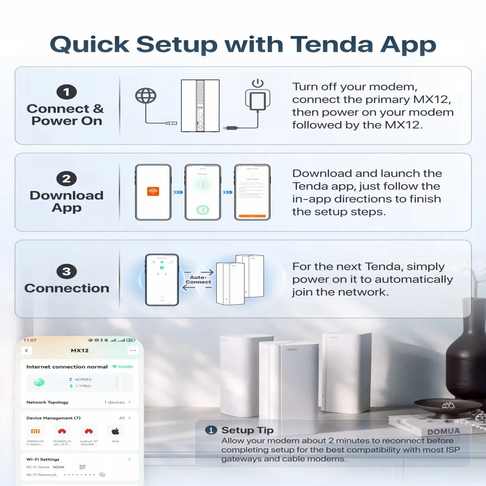 Tenda AX3000 WiFi6 Mesh System EX/MX12 Wireless Router Wi-Fi6 Mesh WiFi Router up to 7000 sq.ft. Wifi Range Extender WIFI 6 Mesh