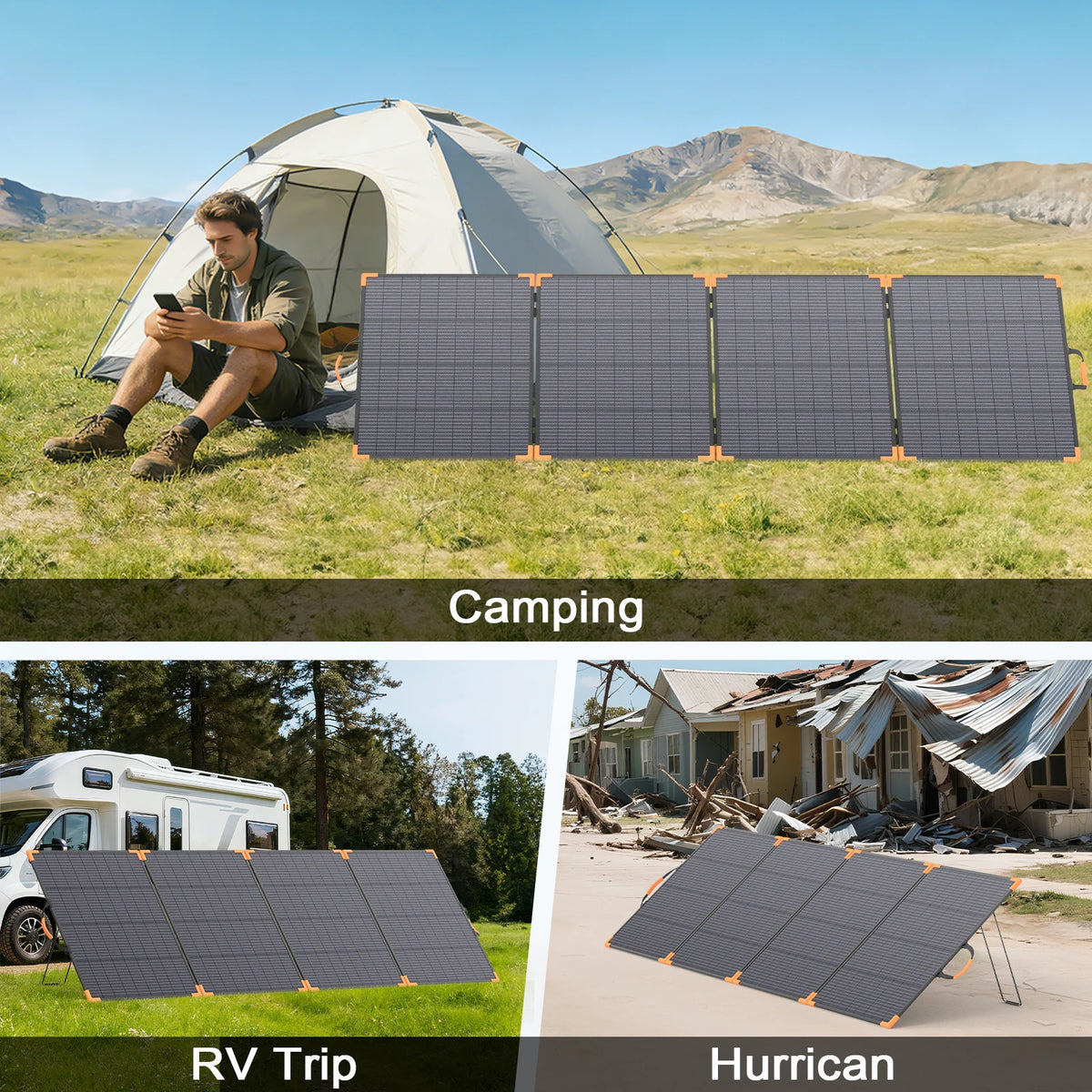 MHPOWOS 400W Bifacial Portable Solar Panel 33V Lightweight Foldable Solar Charger for Power Station IP68 Waterproof High Efficiency With Adjustable Kickstands for Camping RVs Home Backup