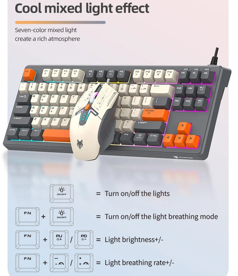 Keyboard Mouse Spanish Russian Arabic Korean Keyboard 80% Layout USB Wired 87 Keys Rainbow Lighting Ergonomics Design K60 Gaming