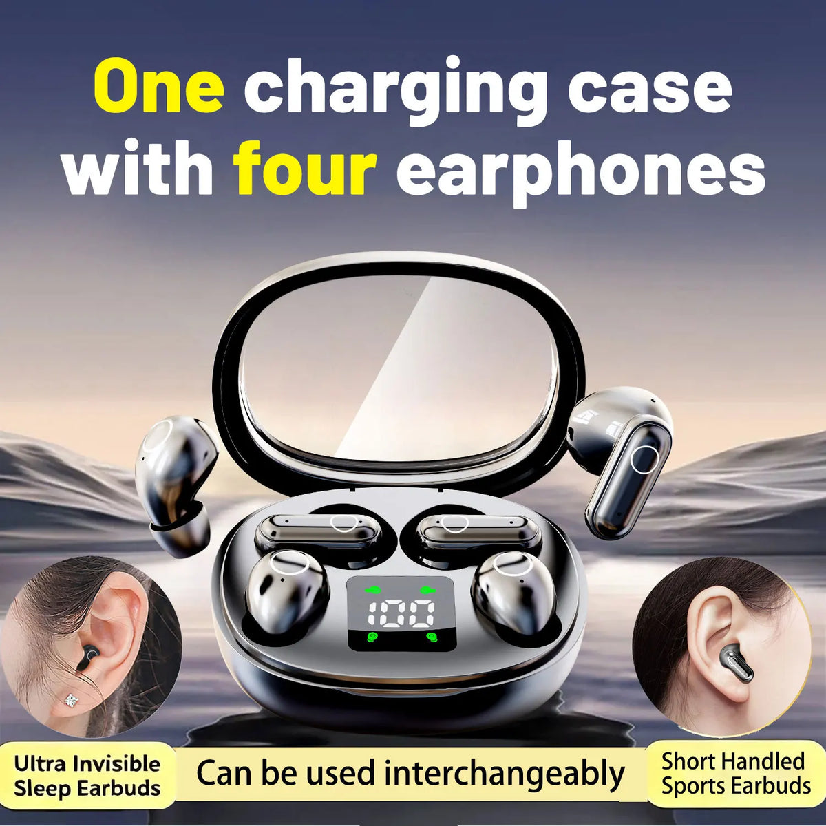INSONIXN 2in1 Wireless Bluetooth Earbuds, Mini Invisible Sleep Earphones, Sports Noise Cancelling Ear buds Comfortable To Wear, Low Bass Sound Effect HIFI Music, For Leisure, Office, And Classroom, Long Battery Life, Suitable