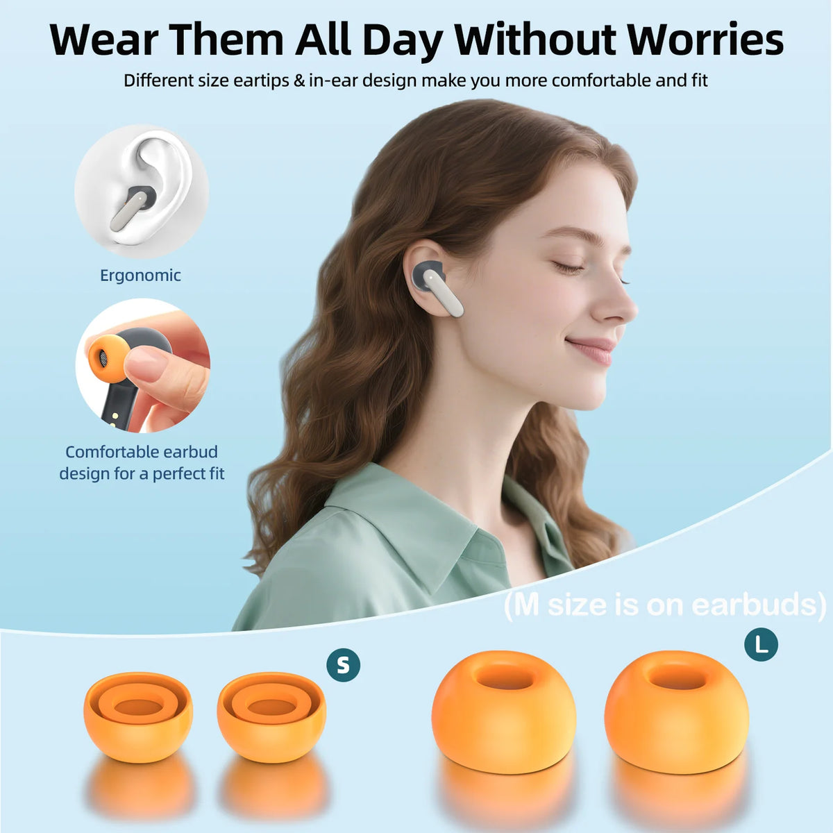 Bluetooth 5.4 TWS Wireless Earbuds, 100H Total Playtime, ENC Dual Microphone Noise Cancelling Earphones, Ultra Low Latency Gaming Headphones Fast Charging In Ear Bluetooth Earphones
