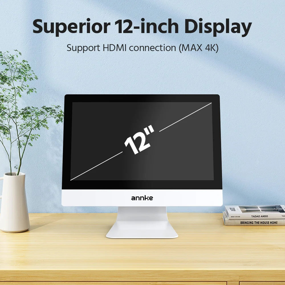 ANNKE 4MP Solar Powered Wireless Security Camera System 12" LCD Screen NVR WiFi 6 Outdoor IP65 Two-Way Audio Human Detection