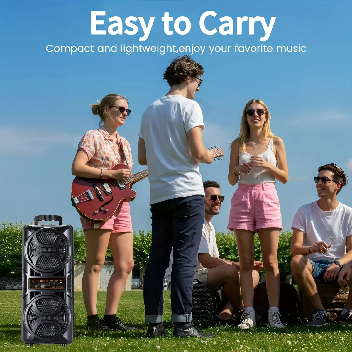Portable Bluetooth Party Box Speaker Dual 6.5‑Inch Subwoofer Heavy Bass Boombox with Wired Microphone, Support 6.35mm Mic AUX TF Card USB FM Radio for Outdoor Camping Home Karaoke Party