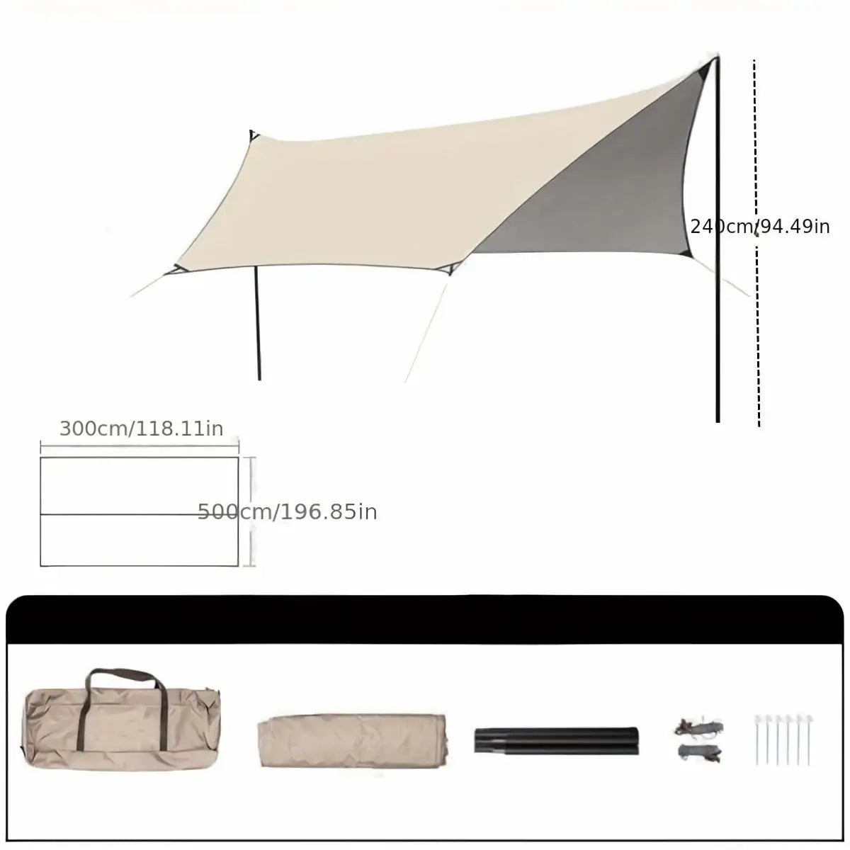PAKICETUS Camping Tarp with Poles, Extra Large Lightweight UV Resistant Hammock Canopy Sunscreen Shelter, Tent Stakes Included for Beach Picnic Outdoor Camping Activities