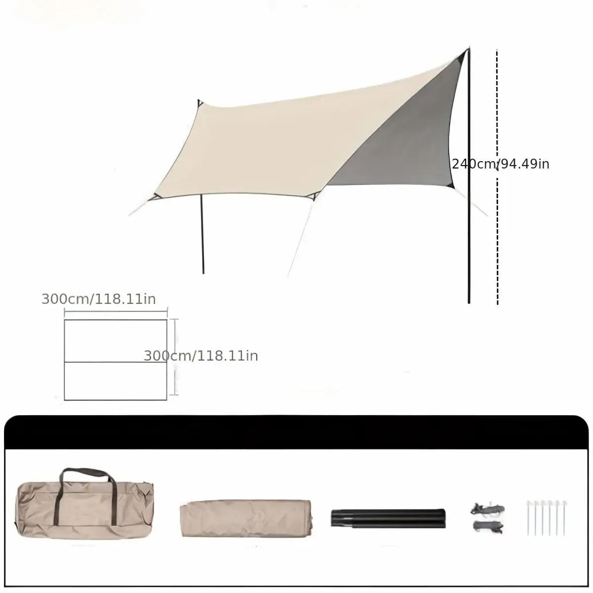 PAKICETUS Camping Tarp with Poles, Extra Large Lightweight UV Resistant Hammock Canopy Sunscreen Shelter, Tent Stakes Included for Beach Picnic Outdoor Camping Activities