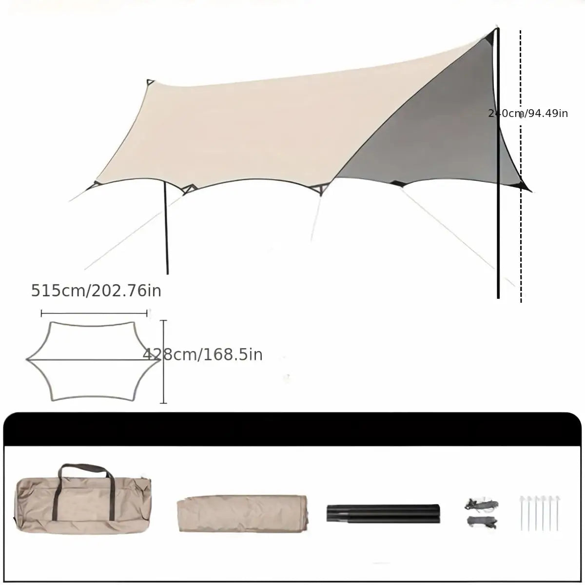 PAKICETUS Camping Tarp with Poles, Extra Large Lightweight UV Resistant Hammock Canopy Sunscreen Shelter, Tent Stakes Included for Beach Picnic Outdoor Camping Activities