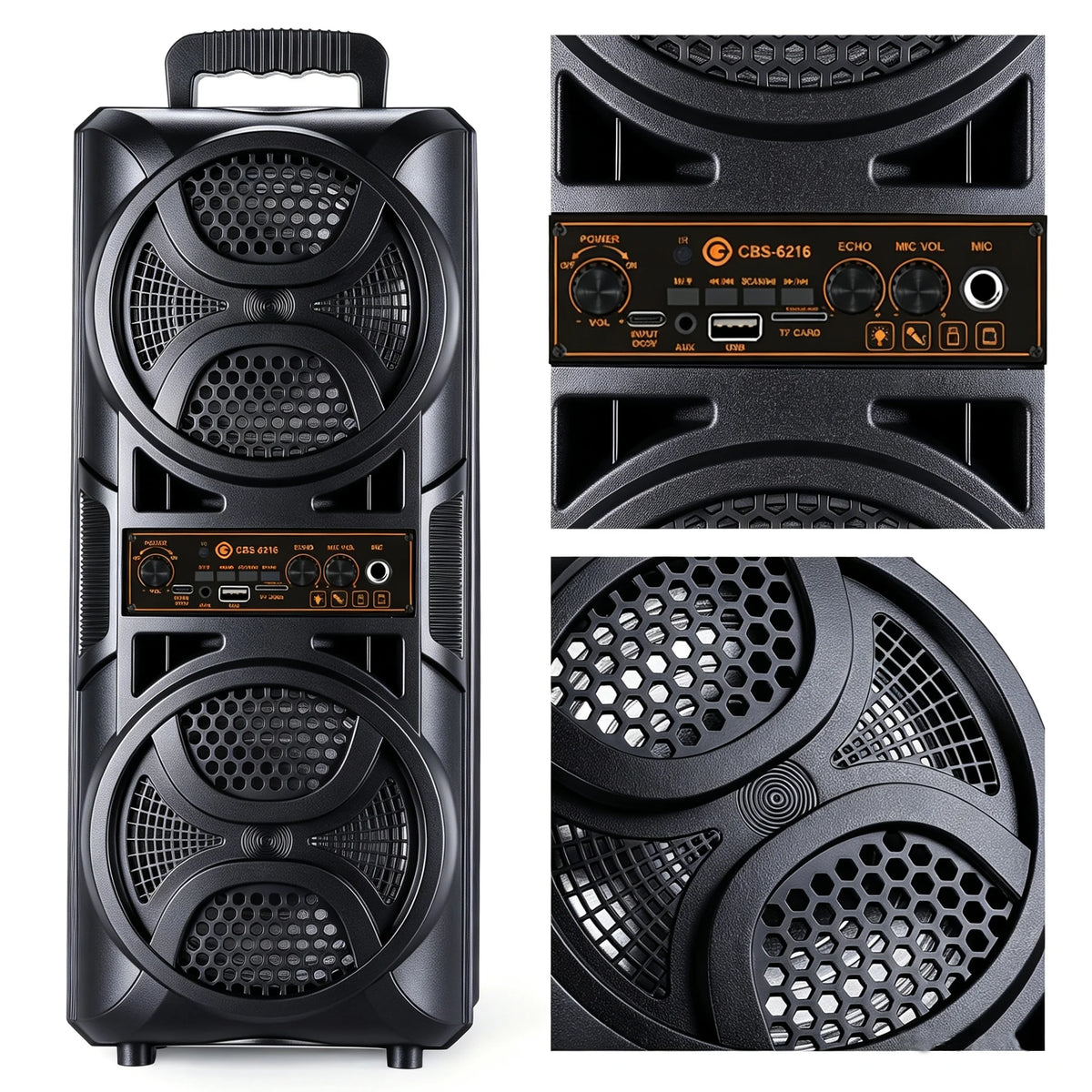 Portable Bluetooth Party Box Speaker Dual 6.5‑Inch Subwoofer Heavy Bass Boombox with Wired Microphone, Support 6.35mm Mic AUX TF Card USB FM Radio for Outdoor Camping Home Karaoke Party