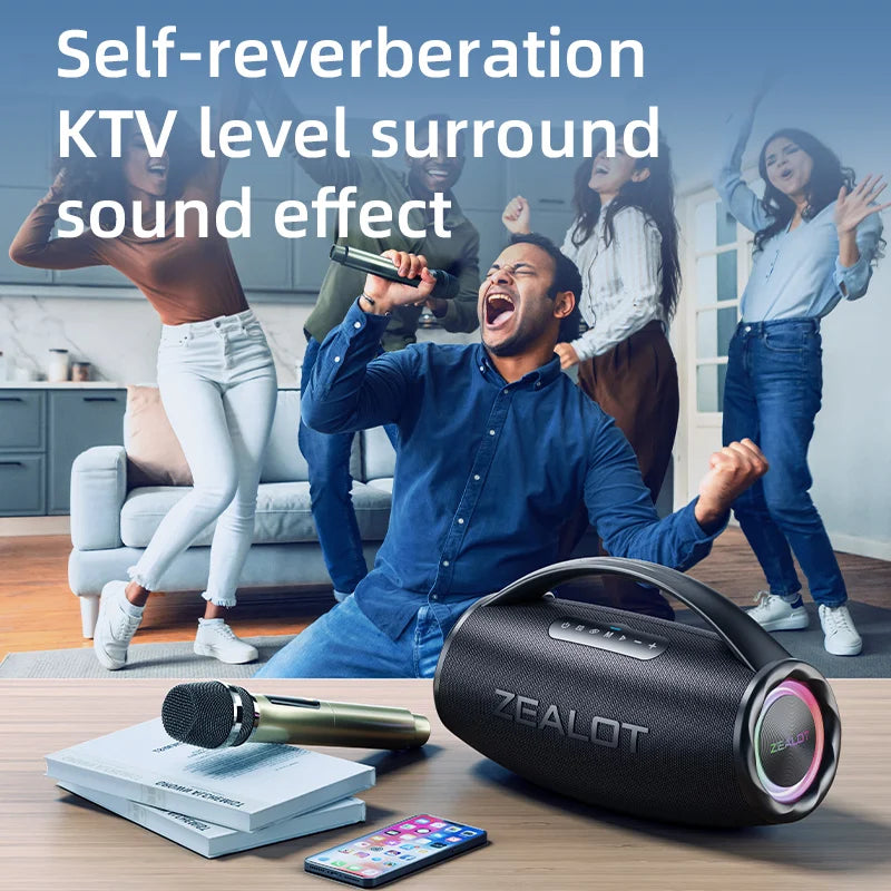 Zealot-S97 Mic Bluetooth Speaker with Wireless Microphone, Portable Loud Party Bluetooth Speaker Full Range Drivers/Deep Bass