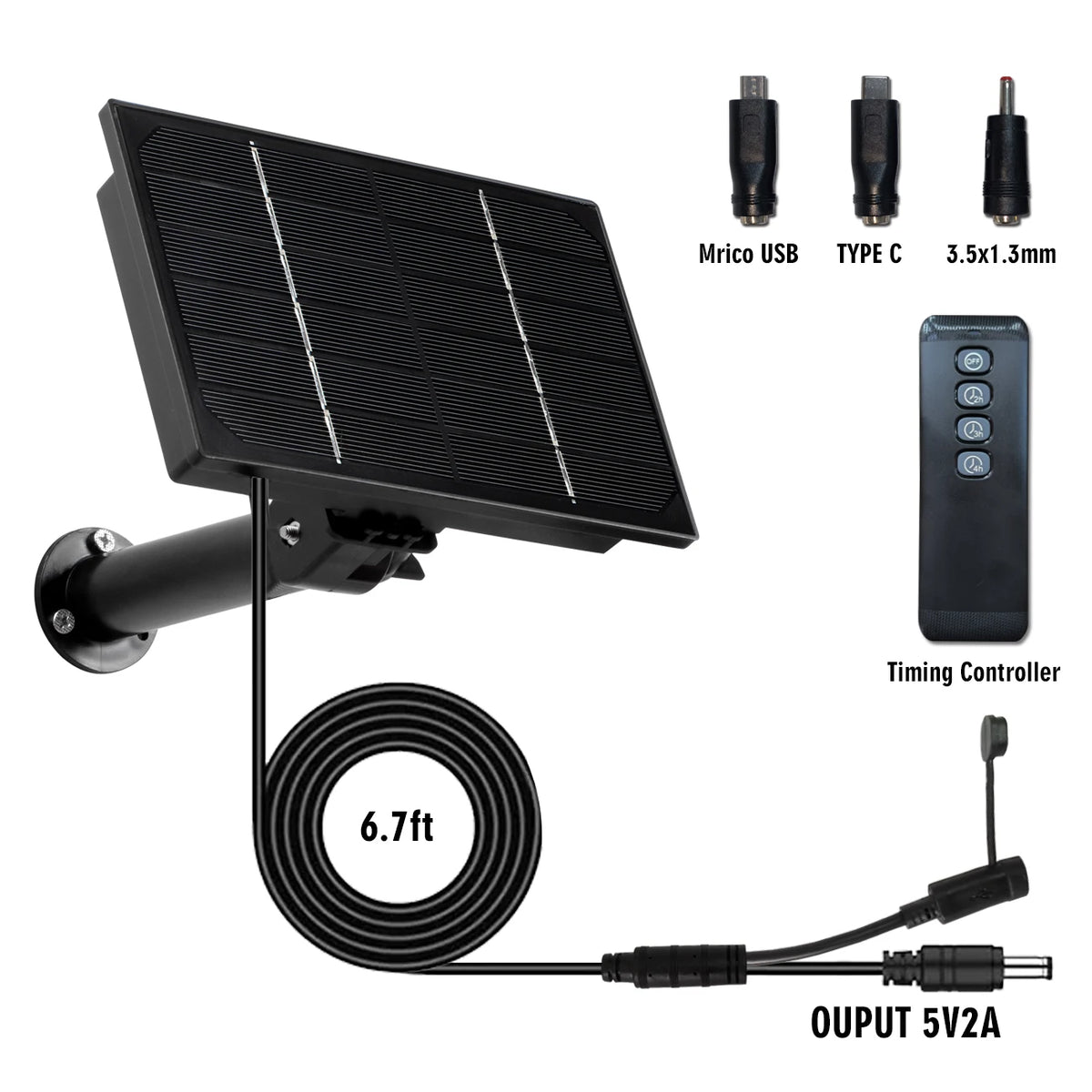 4W Solar Panel Install 18650 Battery Micro USB & TypeC 5V Output Solar Cells Remote Control Timer for Camera Or Router Charging