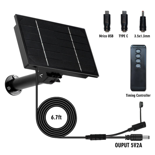 4W Solar Panel Install 18650 Battery Micro USB & TypeC 5V Output Solar Cells Remote Control Timer for Camera Or Router Charging