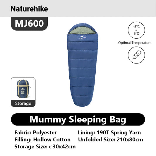 Naturehike Mummy Sleeping Bags MJ300/MJ600 Cotton Camping Adults Sleeping Bag Ultra Winter Warm Mummy Sleeping Bag Indoor