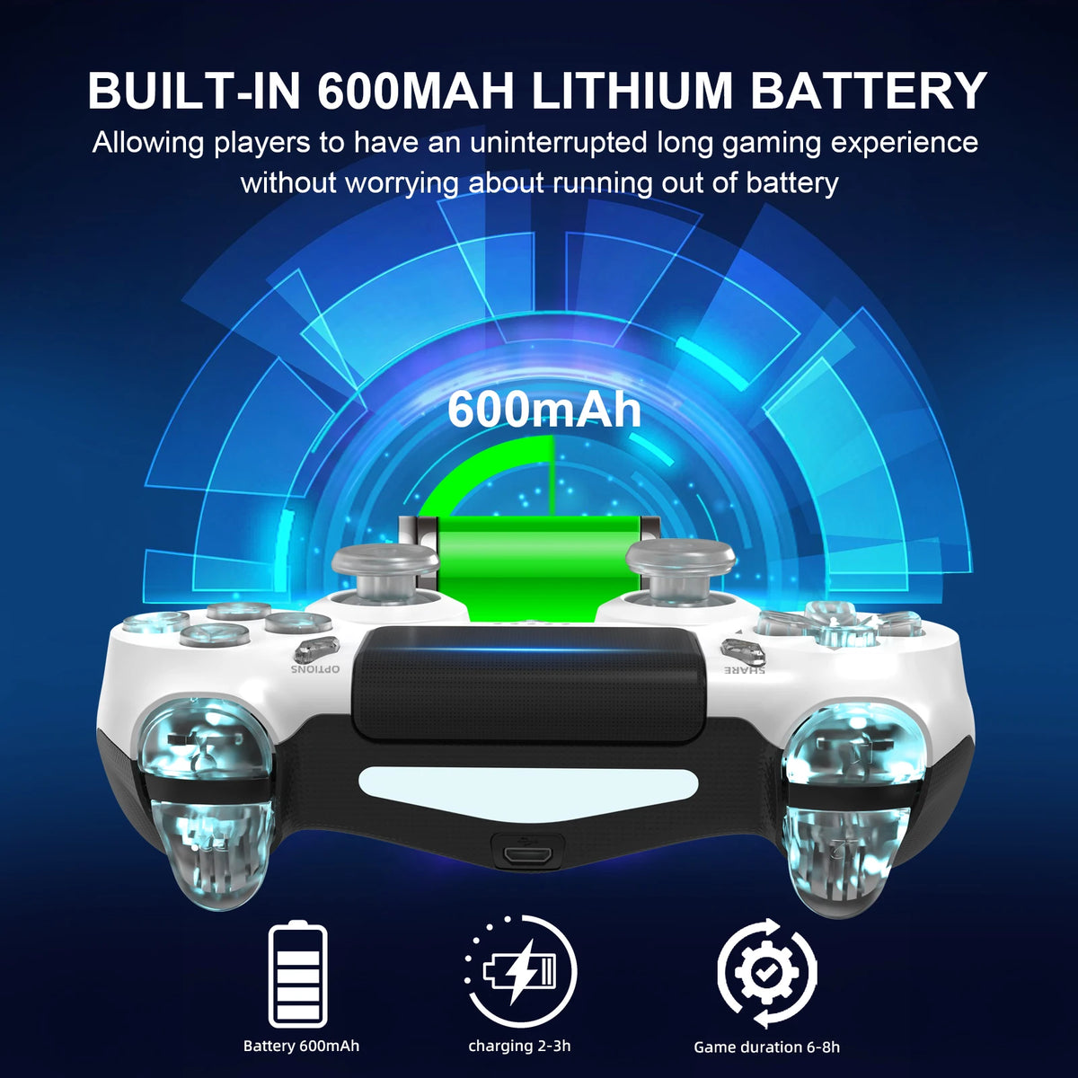 GAMINJA Wireless Game Controller For PS4 PS3 Console Computer PC RGB Light LED Bluetooth Gamepad 6-axis Gyroscope Dual Vibration