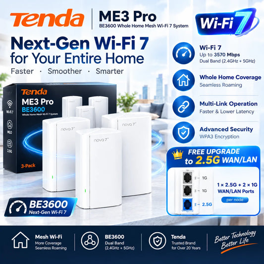 Tenda BE3600 WiFi7 Mesh System ME3 Pro Wireless Router Dual-Band WAN LAN Wi-Fi7 Mesh Wifi Range Extender WIFI7 Network Repeater