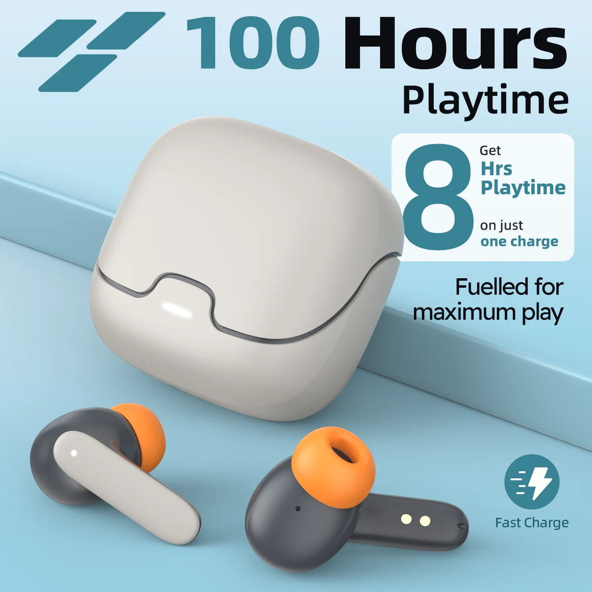 Bluetooth 5.4 TWS Wireless Earbuds, 100H Total Playtime, ENC Dual Microphone Noise Cancelling Earphones, Ultra Low Latency Gaming Headphones Fast Charging In Ear Bluetooth Earphones