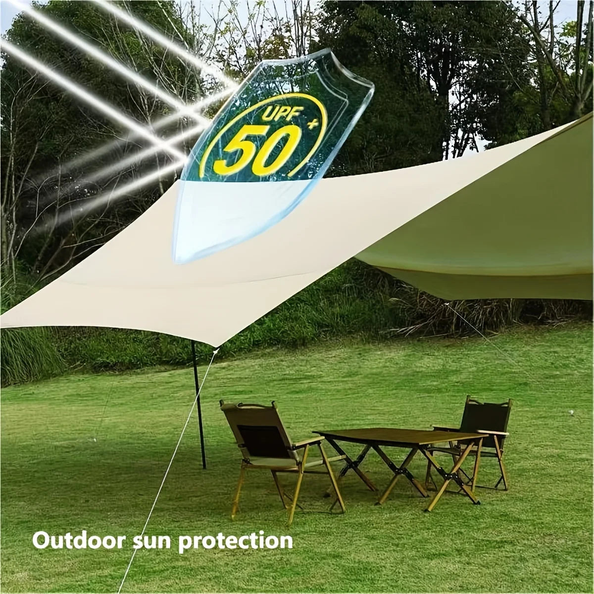 PAKICETUS Camping Tarp with Poles, Extra Large Lightweight UV Resistant Hammock Canopy Sunscreen Shelter, Tent Stakes Included for Beach Picnic Outdoor Camping Activities
