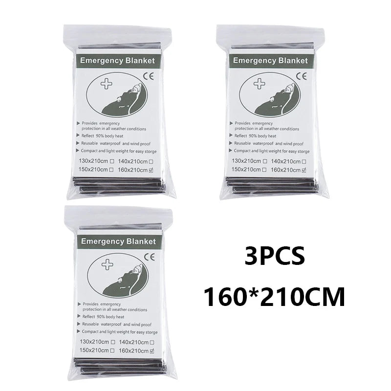 1-3PCS Emergency Blanket Outdoor Survival First Aid Kit Windproof Insulation Lifesaving PET Foil Thermal Military Rescue Blanket