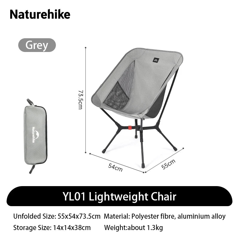 Naturehike Ultralight Folding Camping Chair Aluminum Alloy Fishing Chair 200kg Load Portable Compact Backpacking Hiking Chair